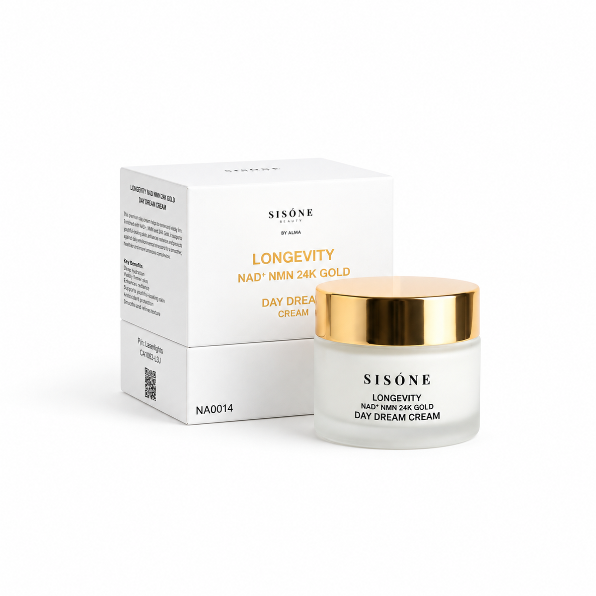 SISÓNE BEAUTY Day Dream Cream with packaging – longevity skincare day cream with NAD⁺, NMN and 24K Gold
